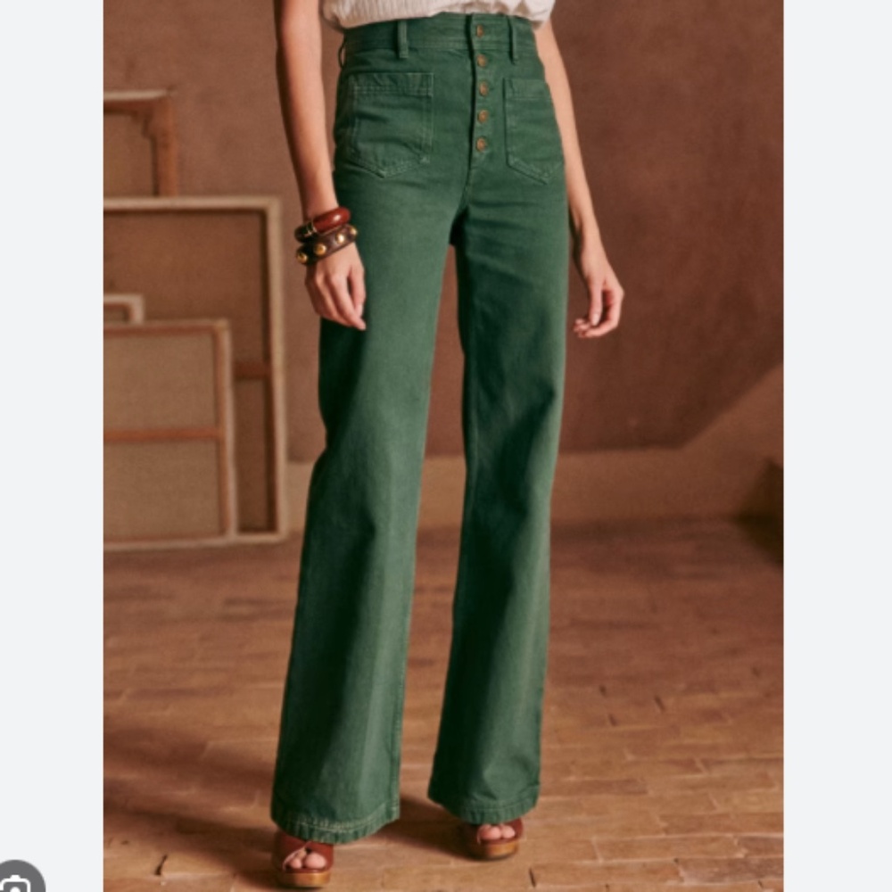 Sezane Cyriel Trousers in Faded Garden Green